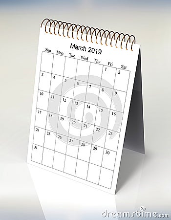 The original calendar for March, 2019. The beginning of week â€“ Sunday Stock Photo